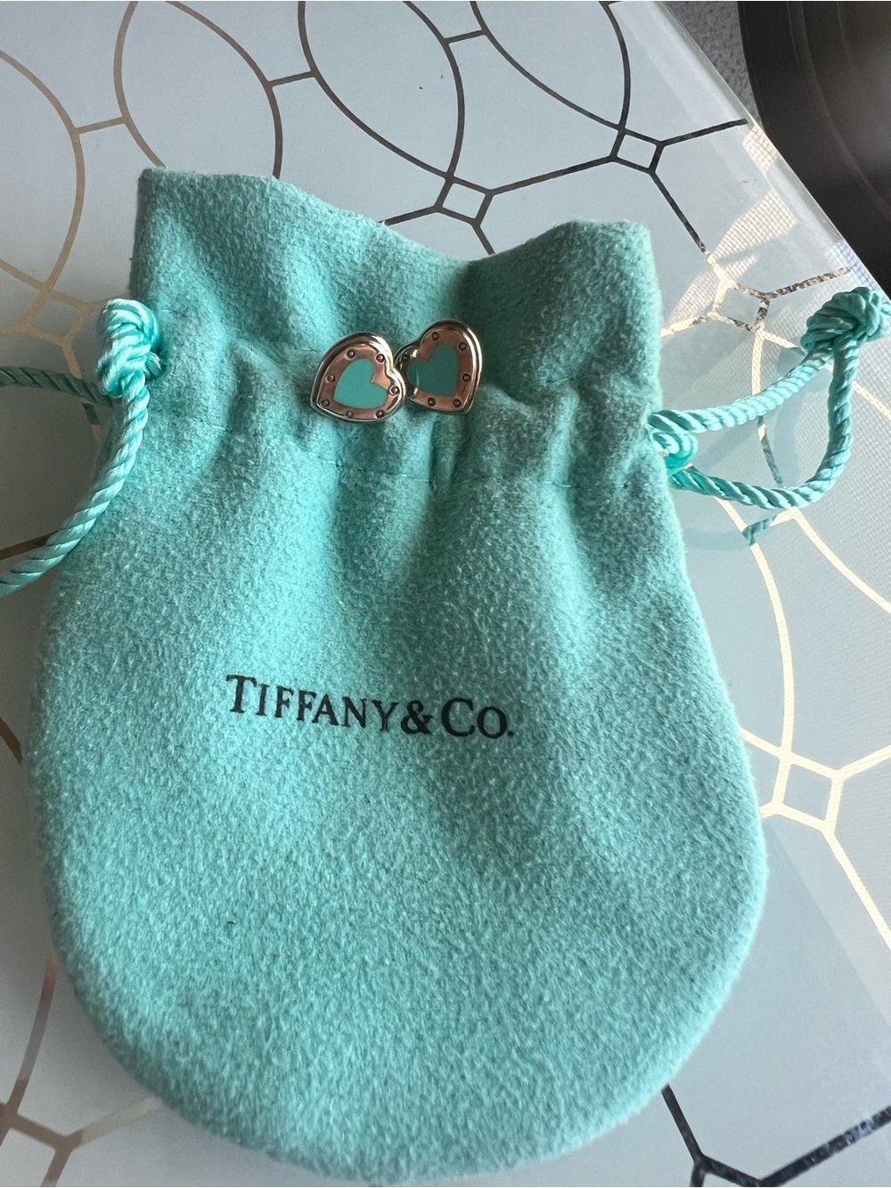 Tiffany & Co. Silver Heart Stud Earrings with Tiffany Blue Pouch